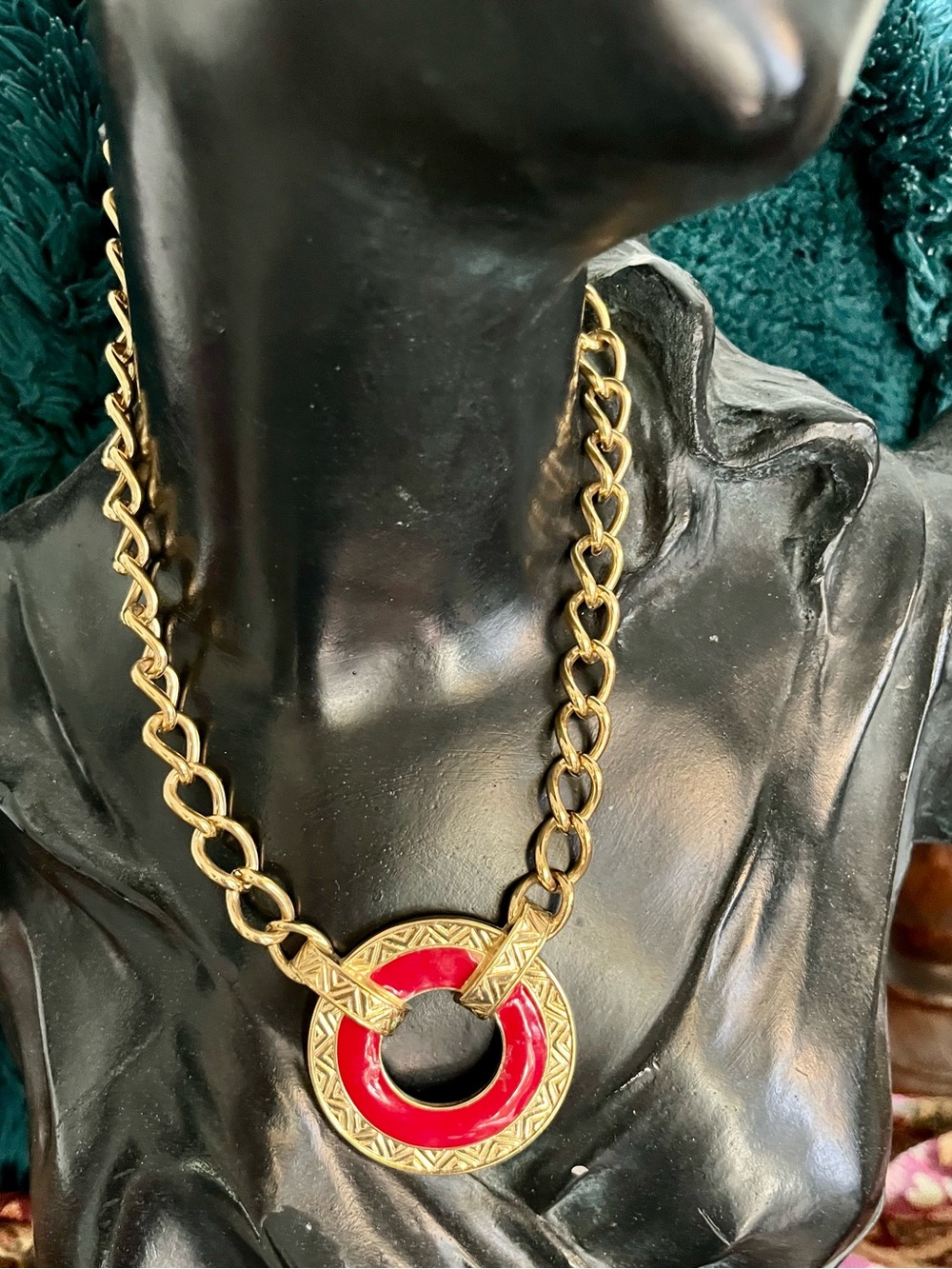 1980s Monet Red Enamel and Gold-Plated Statement Necklace